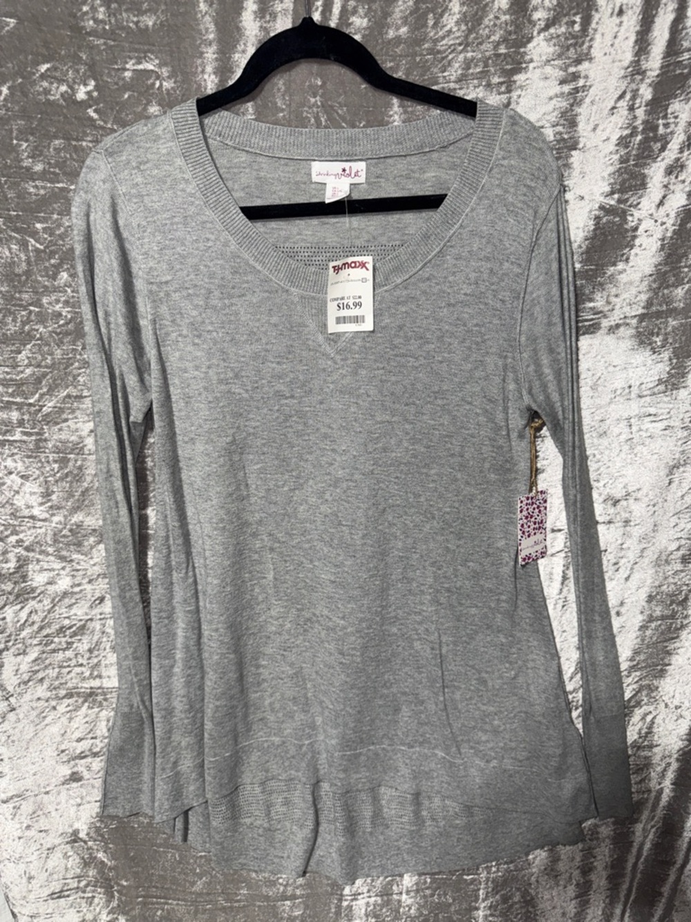 Umgee Light Heather Gray Scoop Neck Long Sleeve Top